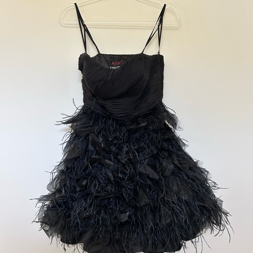 Mac Duggar Couture Black Feather Cocktail Dress - size 8